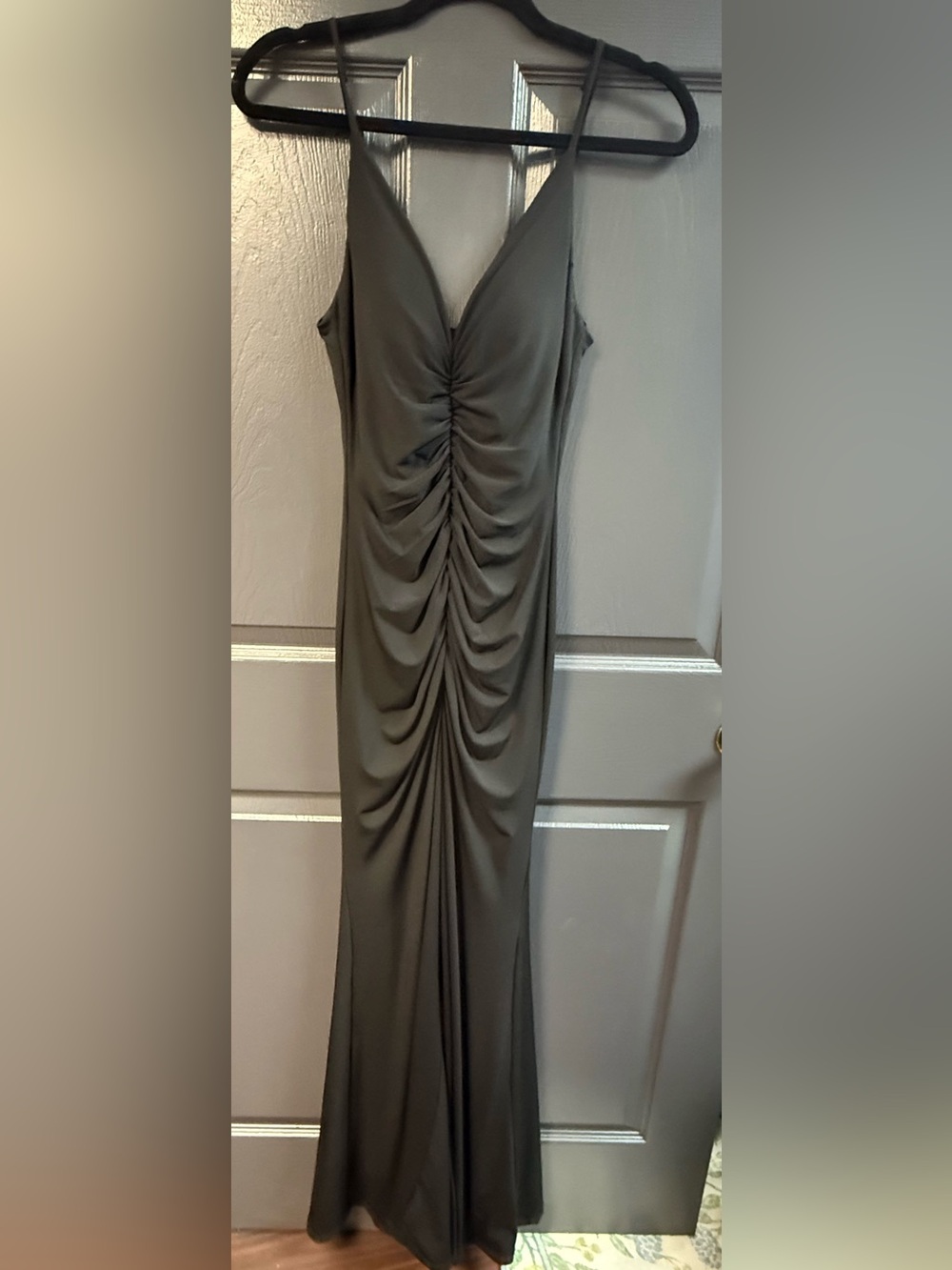 Crystal Doll Black Ruched Maxi Dress